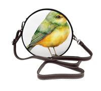 Bolso bandolera redondo de piel para mujer, diseño de pájaro verde y amarillo