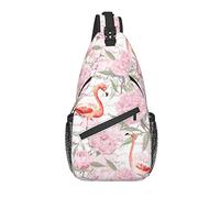 Bolso Bandolera Rosa Flamenco peonía Flor Vintage Senderismo Mochila Bandolera Hombro Mochila Viaje Pecho Paquete para Hombres y Mujeres