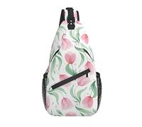 Bolso Bandolera Rosa Flor de tulipán Hoja Verde Senderismo Mochila Bandolera Hombro Mochila de Viaje Paquete de Pecho para Hombres y Mujeres