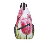 Bolso Bandolera Rosa tulipán Flor Pintura al óleo Senderismo Mochila Bandolera Hombro Mochila Viaje Pecho Paquete para Hombres Mujeres
