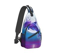 Bolso bandolera ultraligero Mochila Bolso bandolera de un solo hombro Bolso multiusos antirrobo para acampar al aire libre Senderismo Ciclismo, Salto de delfines bajo la luz de la luna Bolsas de man