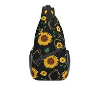 Bolso Bandolera Verano Flor Negra Girasol Senderismo Mochila Bandolera Hombro Mochila Viaje Pecho Paquete para Hombres Mujeres
