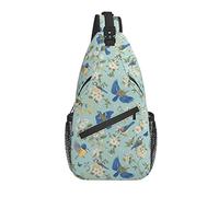 Bolso Bandolera Vintage Azul Primavera pájaro Flor Senderismo Mochila Bandolera Hombro Mochila de Viaje Paquete de Pecho para Hombres y Mujeres