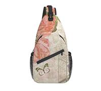 Bolso Bandolera Vintage Flor pájaro país Mariposa Senderismo Mochila Bandolera Hombro Mochila de Viaje Paquete de Pecho para Hombres y Mujeres