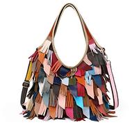 Bolso Boston multicolor de piel auténtica para mujer, grande, colorido, Colorido, Large