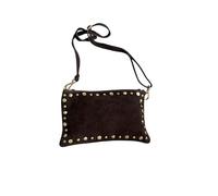 Bolso cartera bandolera piel con tachuelas. Asa de mano y correa larga ajustable e intercambiable. (Serraje chocolate)