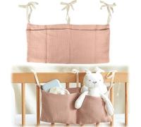 Bolso Colgante para Cama de Bebé, Organizador Colgante para Pañales, Organizador de Cuna Bolsa de Almacenamiento con Dos Bolsillos Grandes, para Juguetes PañAles Ropa (rosa)