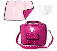 Bayer Design 69267AB Accesorios para muñecas, Bolsa de pañales, Cambiador portátil, pañal muñeco, Burdeos, Rosado, Hada