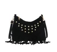 Bolso con flecos Bolso de sillín retro, bolso un solo hombro con borlas y remaches for mujer, cuadrado pequeño gran capacidad for para mujer(Black)