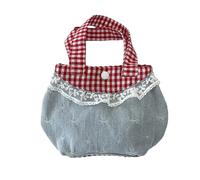 Bolso con Superior para Mujer Contemporáneo Patrón De Cuadros Rojos Azules Adornos Encaje Decorativos Interior Espacioso Elegante Jeans Adornos Encaje