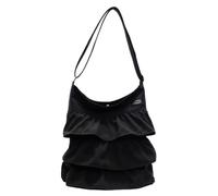Bolso con volantes con dobladillo genérico para mujer Color sólido bolso de compras casual hombro Hobo bolsos precio del hombro para viajes vocación, Negro , 355,00 x 370,00 x 5,00 mm