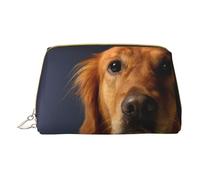 Bolso cosmético portátil de cuero impreso con brújula náutica de vela, bolsa de cosméticos con bolsa interior, golden retriever, Talla única