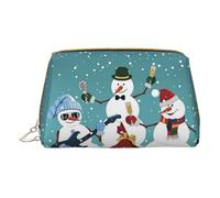 Bolso cosmético portátil de cuero impreso con brújula náutica de vela, bolsa de cosméticos con bolsa interior, Muñeco de nieve de Navidad., Talla única
