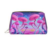 Bolso cosmético portátil de cuero impreso gato y mariposa, bolso cosmético con bolsa interior, Champiñón mágico, Talla única