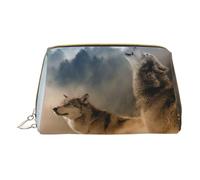 Bolso cosmético portátil de cuero impreso granja girasol vaca bolso cosmético con bolsa interior, Lobo animal salvaje, Talla única