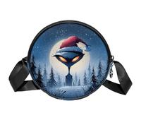 Bolso cruzado circular con diseño navideño de dibujos animados para mujer, bolso circular con cremallera y correas ajustables para el hombro, Aliens de Navidad, 7x1.8 in