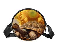 Bolso cruzado circular para mujer, diseño de tortuga de girasol gigante, mochila pequeña con cremallera, correas de hombro ajustables, bolso redondo casual para mujer y niña