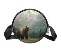 Bolso cruzado circular para mujer, magnífico oso gris, mochila pequeña con cremallera, correas de hombro ajustables, bolso redondo casual para mujer y niña