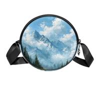 Bolso cruzado circular para mujer, Mist Mountain Peak, bolso pequeño con cremallera, correas de hombro ajustables, bolso redondo casual para mujer y niña