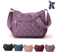 Bolso cruzado clásico de lujo, gran capacidad, múltiples bolsillos, de nailon, con correa ajustable, Purple, 2