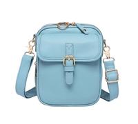 Bolso cruzado con cremallera segura y correa ajustable para mujer, piel sintética, estilo retro, tarjeta oculta entre capas, azul celeste, Talla única