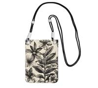 Bolso cruzado con estampado botánico de hierbas florales para mujer, bolso de hombro, bolsa de viaje, mini bolsa de teléfono, cartera para teléfono, Negro -, Talla única