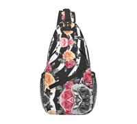 Bolso cruzado con estampado de rayas de cebra y flores de rosas en diagonal, bolsa de hombro para viajes, senderismo, trabajo