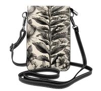 Bolso cruzado de cuero para teléfono celular, con estampado botánico de hierbas y flores, ajustable, para mujer