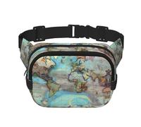 Bolso cruzado de moda con diseño de mapa del mundo de dibujos animados, bolsa de cintura de senderismo, bolsa de hombro cuadrada de doble capa para viajes y fitness
