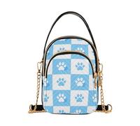 Bolso cruzado de moda con estampado de huellas de perro a cuadros blancos y azules con múltiples bolsillos para mujeres para madres