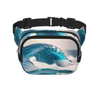 Bolso cruzado de moda con estampado de olas de mar azul de dibujos animados, bolsa de cintura para senderismo, bolsa de hombro cuadrada de doble capa para viajes y fitness