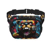 Bolso cruzado de moda con estampado de oso de boca abierta, bolsa de cintura de senderismo, bolsa de hombro cuadrada de doble capa para viajes y fitness