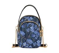 Bolso cruzado de moda con flores vintage azules con múltiples bolsillos, bolso de mano para madres