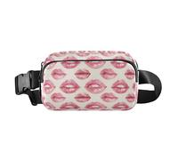 Bolso cruzado de moda con textura de purpurina rosa rubor para hombres y mujeres, para viajes, vacaciones, correr, Kiss Me - Acuarela de labios femeninos, 1 Size