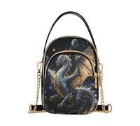 Bolso cruzado de moda de dragón azul y dorado con múltiples bolsillos para mujer para viajar