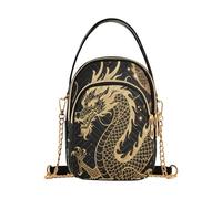 Bolso cruzado de moda para hombre con diseño de dragón negro y dorado con múltiples bolsillos para mujer para viajar