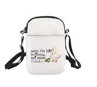 Bolso cruzado de pato cristiano, regalos de fe cristiana, Sorry I'm Late Timing Not Mine, versículo bíblico, regalos Eclesiastés 3 1 regalo