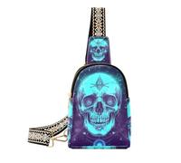 Bolso cruzado de piel con diseño de calavera pirata de neón, cartas misteriosas de tarot, bolsa cruzada de cuero para viajes, Cartas de tarot misteriosas de neón con calavera pirata, 1 size