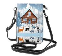 Bolso cruzado de piel con estampado de cervatillo de invierno, funda con solapa, adecuada para viajes, senderismo, camping o uso diario.
