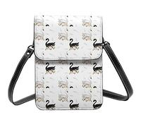 Bolso cruzado de plumas de cisne blanco y negro, bolso cruzado para teléfono móvil para mujer, cartera cruzada pequeña de Pu, bolso de hombro