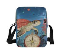 Bolso cruzado de poliéster con patrón de tortuga marina náutica, 6.6 x 9.4 x 2.5 pulgadas, con múltiples compartimentos, para viajes, escuela y regalo casual