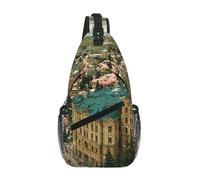 Bolso cruzado de poliéster duradero con estampado único de flores volando por todas partes para viajes y viajes