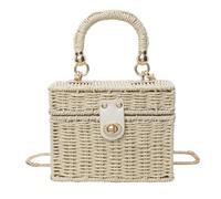 Bolso cruzado de ratán para mujer, de gran capacidad, cuadrado, con correa de cadena, tejido a mano, ligero, para playa, vacaciones junto al mar, beige, 190*140*80