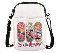 Bolso cruzado de verano para campamento con texto en inglés "Let's Go Glamping Camp", color rosa retro, Go Glamping Cr Eu, 5.91 Inches ×8.27 Inches