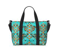 Bolso cruzado de viaje con cremallera y estampado de maravillas turquesa para viajes de fin de semana y compras al gimnasio, Black, Talla única, Bolsa de viaje
