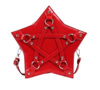 Bolso cruzado multiusos con forma de estrella con remaches tachonados para mujer, motocicleta, punk, piel sintética, con cremallera, bolsa de hombro oscura estética, Red, One Size