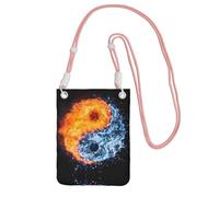 Bolso cruzado negro con estampado de agua de fuego yin yang, perfecto para viajes, compras y actividades al aire libre, Pink, Talla única