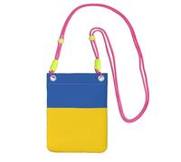 Bolso cruzado negro con estampado de bandera de Ucrania, perfecto para viajes, compras y actividades al aire libre, fucusia, talla única