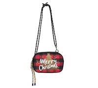 Bolso cruzado negro para hombre, práctico con ranuras para tarjetas de crédito, mini bolsa de hombro para comer, flores de mandala coloridas, Merry Christmas Buffalo Plaid Red