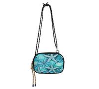 Bolso cruzado negro para mujer con ranuras para tarjetas de crédito, bolsos pequeños para dar un paseo, azul marino, Submarine Coral Starfish Blue